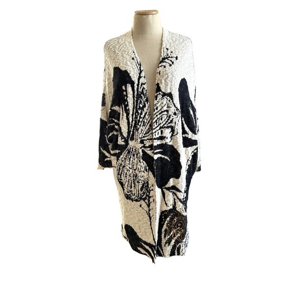 Desigual Womens Sz M Floral Open Front Mykonos Cardigan With Gold Sequin Accents - Picture 7 of 15